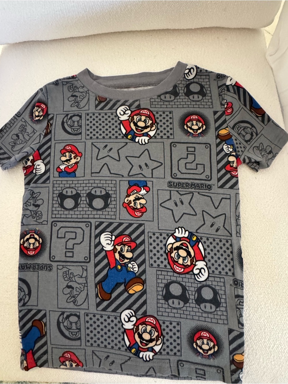 Nintendo Kids Gray Super Mario Short Sleeve Tee with Red & Blue Accents